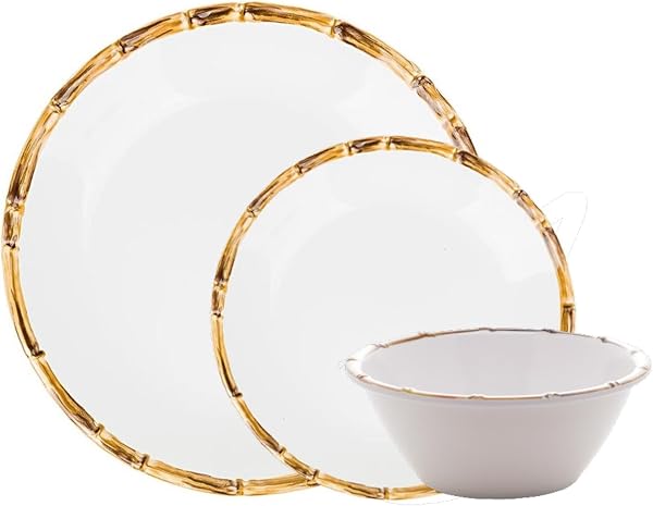 Aparelho de Jantar Melamina Branca Bambu 18 Peças BonGourmet