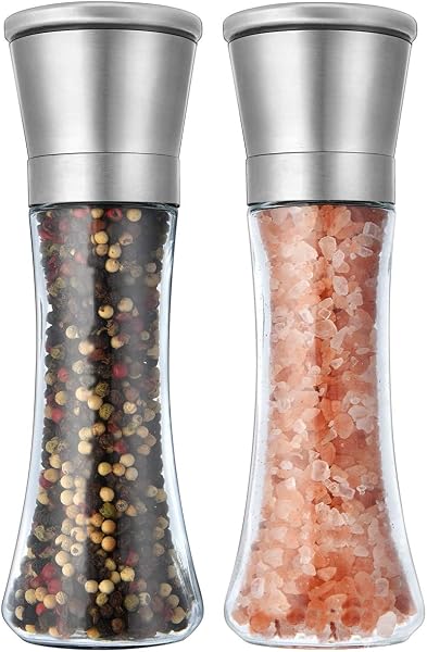 Conjunto Profissional de 2 Moedores de Sal e Pimenta em Inox e Vidro