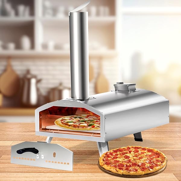 Forno de Pizza a Lenha 30,5 cm com Pedra Rotativa em Aço Inox
