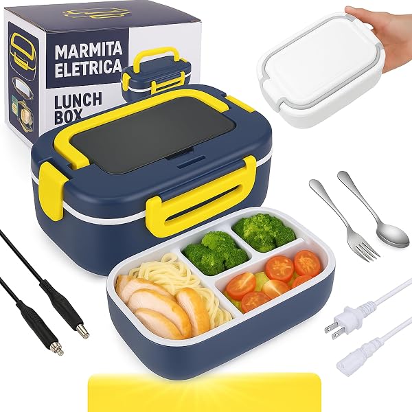 Marmita Elétrica Portátil LunchMate Aço Inox 3 Divisórias Bivolt e Veicular