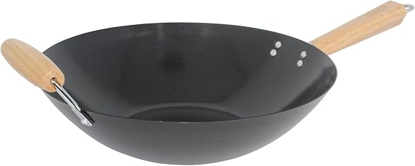 Wok Imusa Aço Carbono Antiaderente 35,5 cm com Cabo de Madeira Preta
