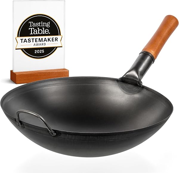 Wok Yosukata Aço Carbono Fundo Redondo 35,5 cm (Pré-temperada)